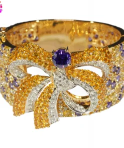 : Vòng tay kim cương thiên nhiên Amethyst, Saphire hình cái nơ
