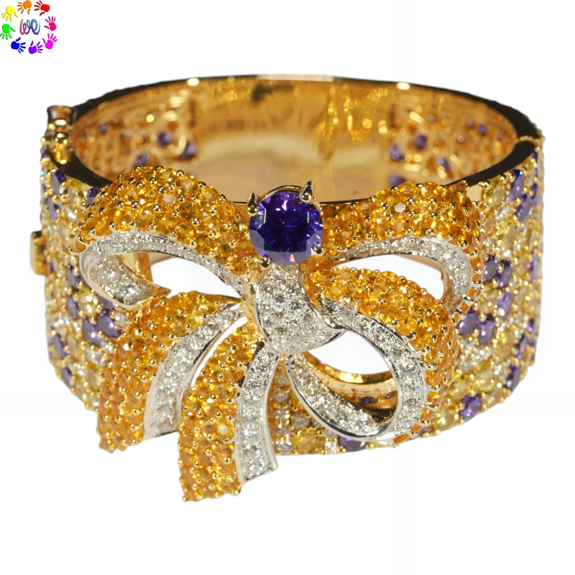 : Vòng tay kim cương thiên nhiên Amethyst, Saphire hình cái nơ