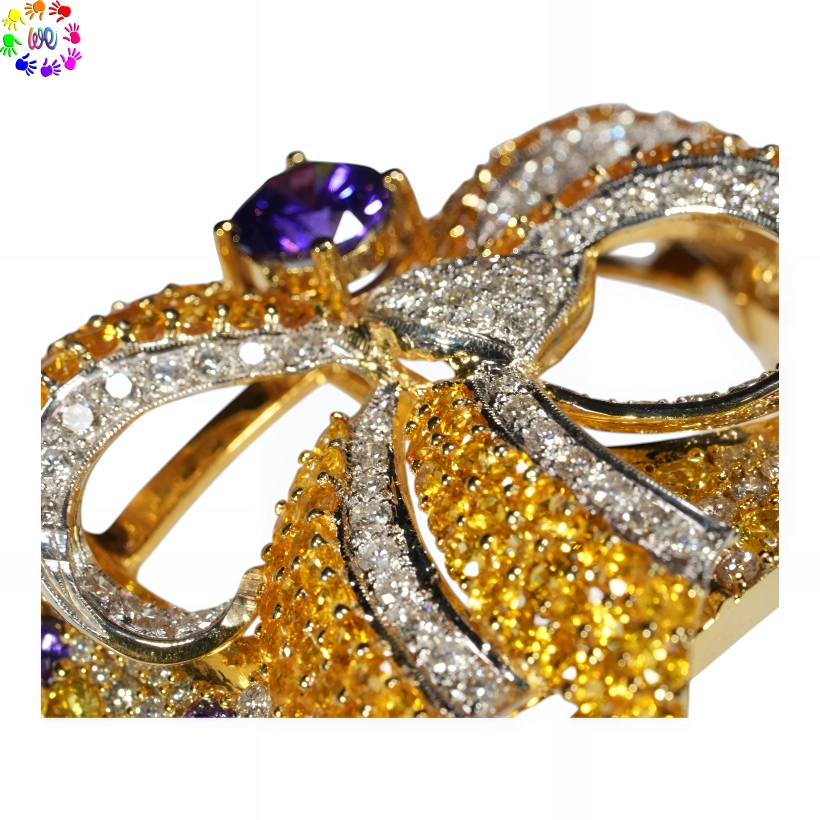 : Vòng tay kim cương thiên nhiên Amethyst, Saphire hình cái nơ - Image 3
