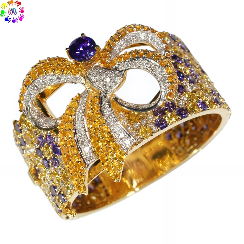 : Vòng tay kim cương thiên nhiên Amethyst, Saphire hình cái nơ - Image 2